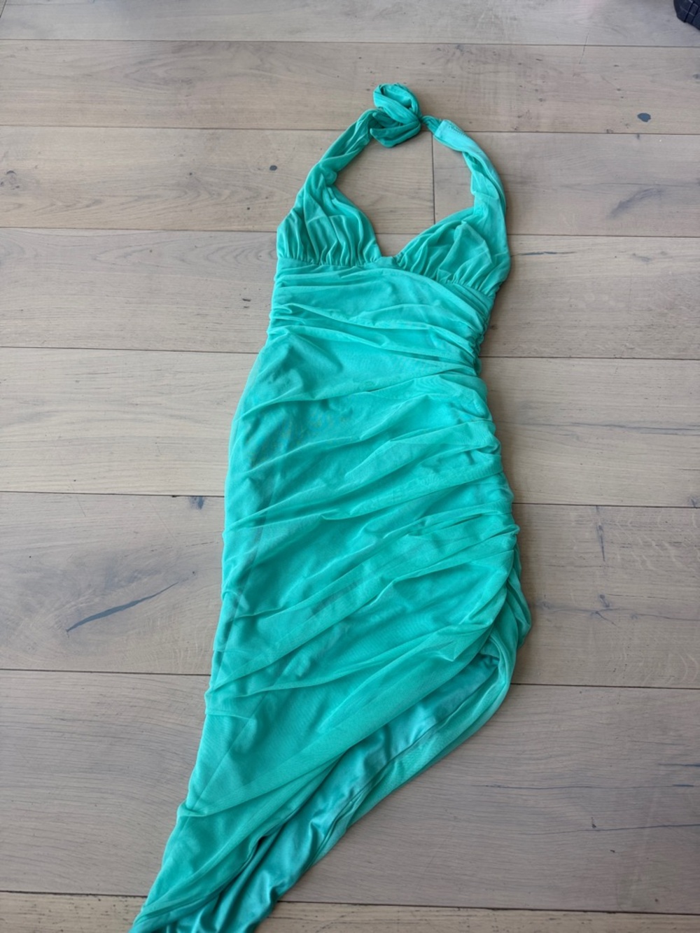 Oh Polly Mint Halter Ruched Dress